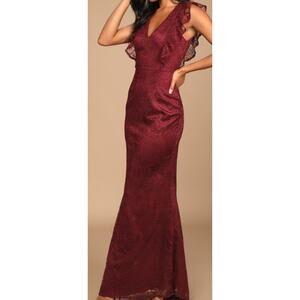 LULU'S M With Elegance and Grace Burgundy Lace Mermaid Maxi Dress NEW B108